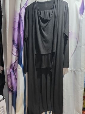 Black Long Sleeve Layered Duster Cardigan Set. 3 Pcs.
